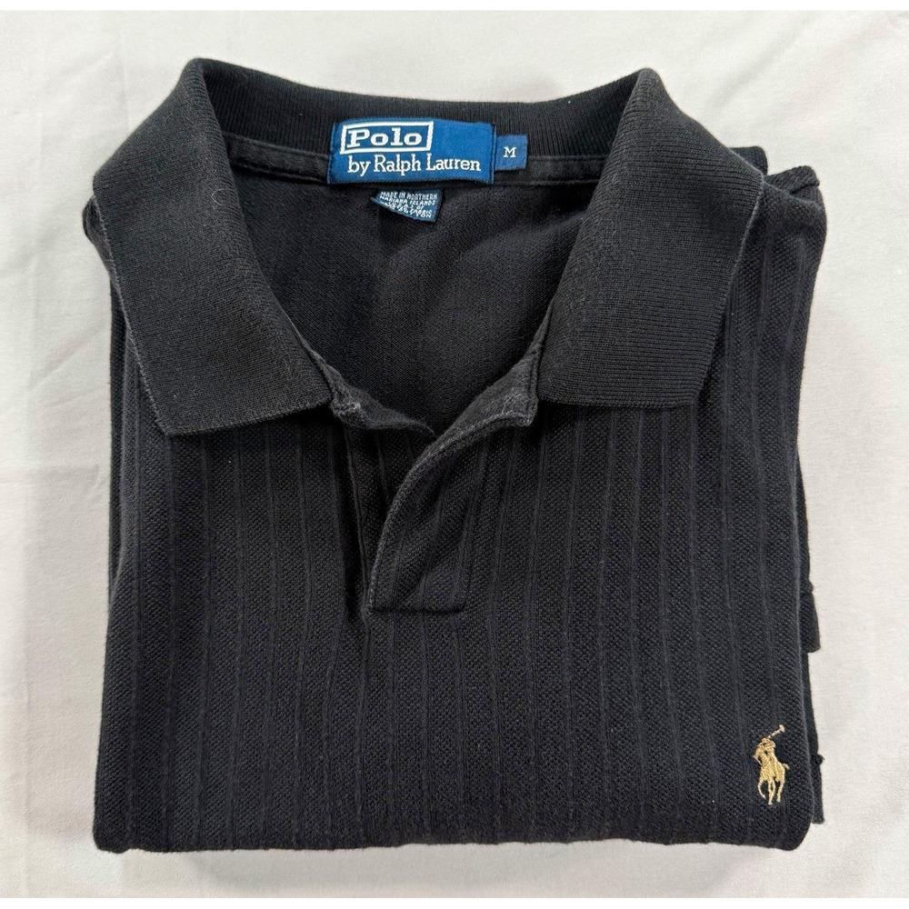 Vintage Polo Ralph Lauren Men's M Black Polo Shirt Textured Stripe Cotton Pony
